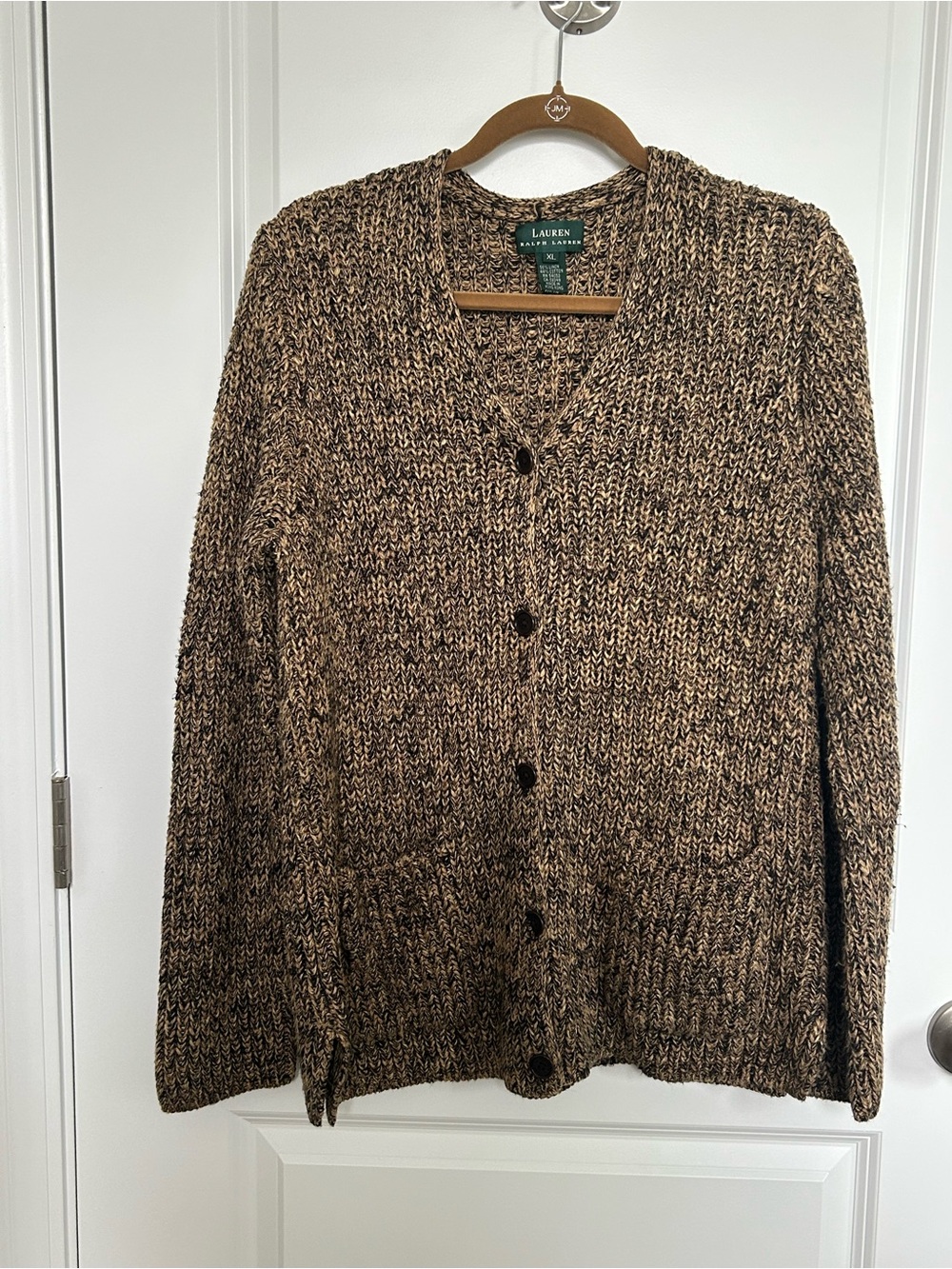 Lauren Ralph Lauren Brown V-Neck Button Cardigan